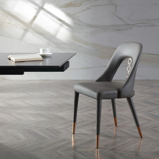 Set of Two Gray Upholstered Faux Leather Dining Side Chairs