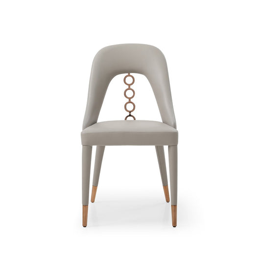 Set of Two Light Gray Faux Leather Dining Side Chairs With Rose Gold Accents