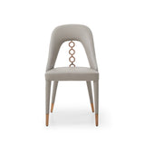 Set of Two Light Gray Faux Leather Dining Side Chairs With Rose Gold Accents