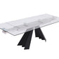 63" Clear And Black Glass And Metal Drop Leaf Pedestal Base Dining Table