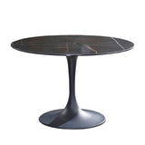 47" Black Rounded Ceramic And Metal Pedestal Base Dining Table
