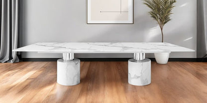 180" White Marble Double Pedestal Base Dining Table
