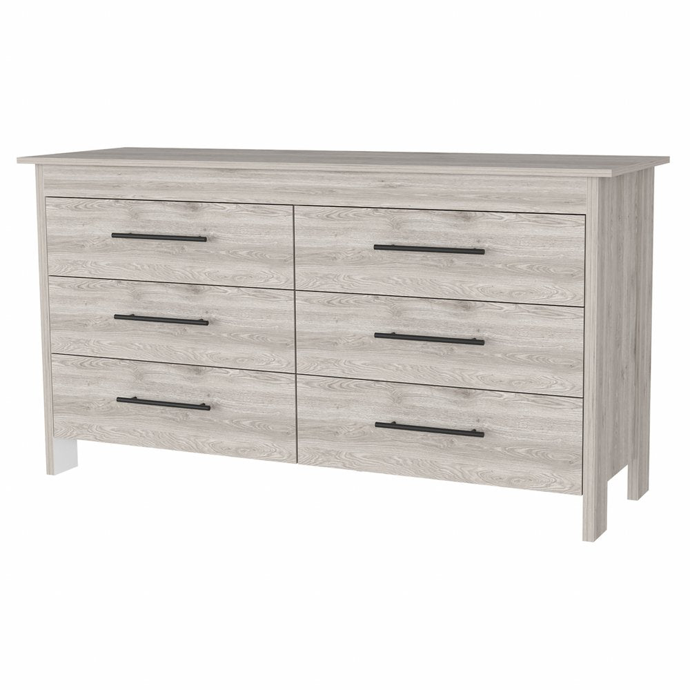 59" Natural And Black Wood Six Drawer Double Dresser