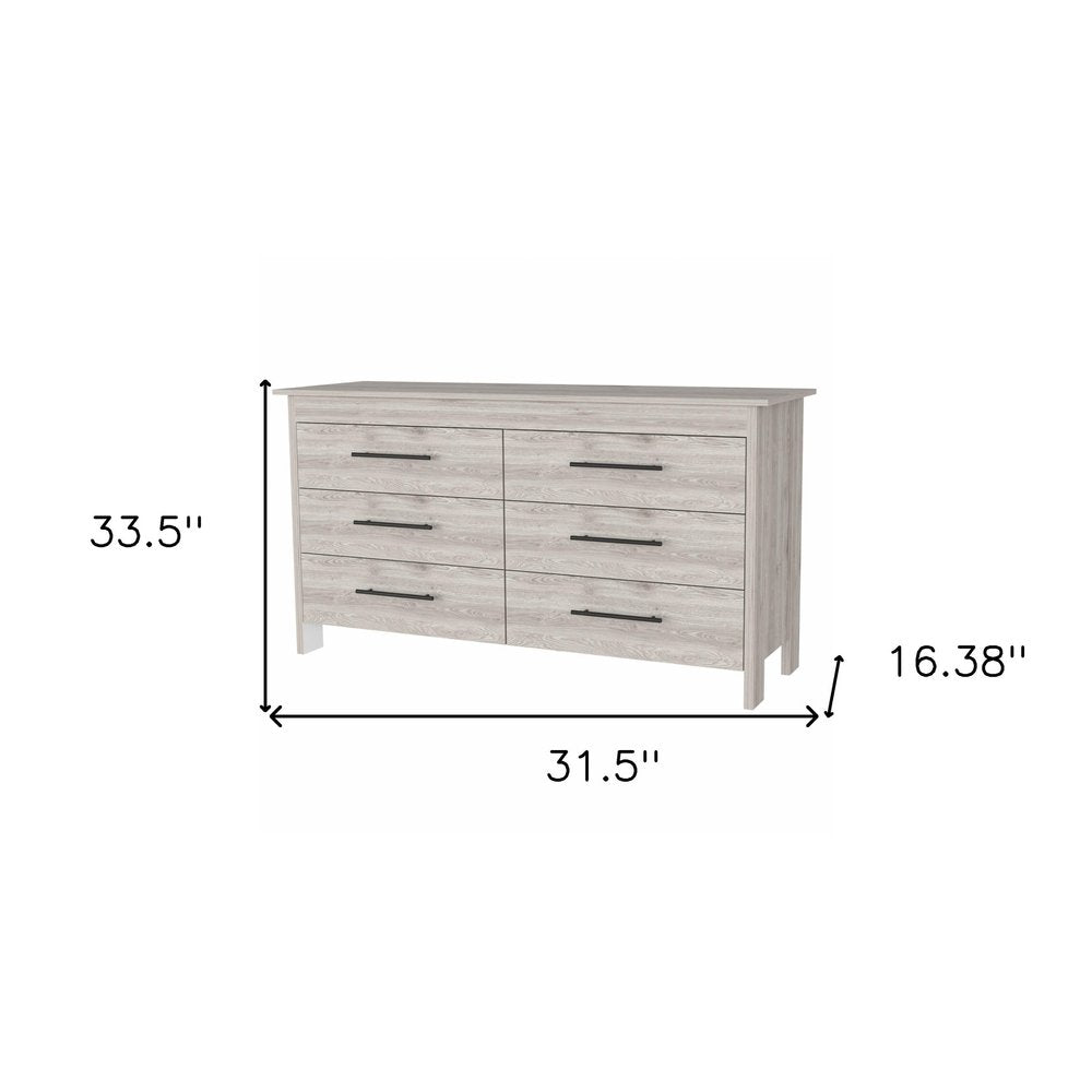 59" Natural and Black Six Drawer Double Dresser