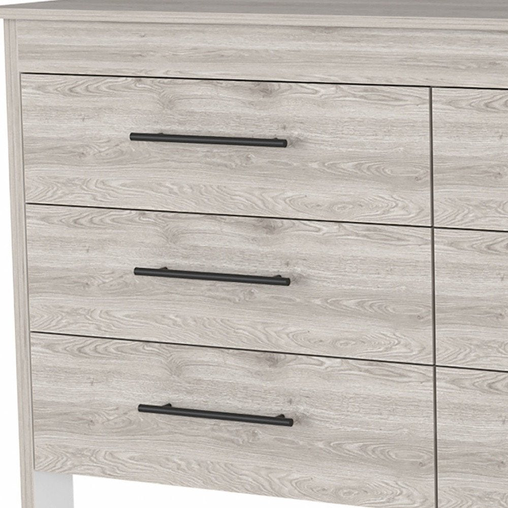 59" Natural And Black Wood Six Drawer Double Dresser