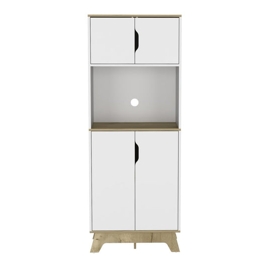 67" Natural And White Wood Four Door Pantry Or Storage Closet