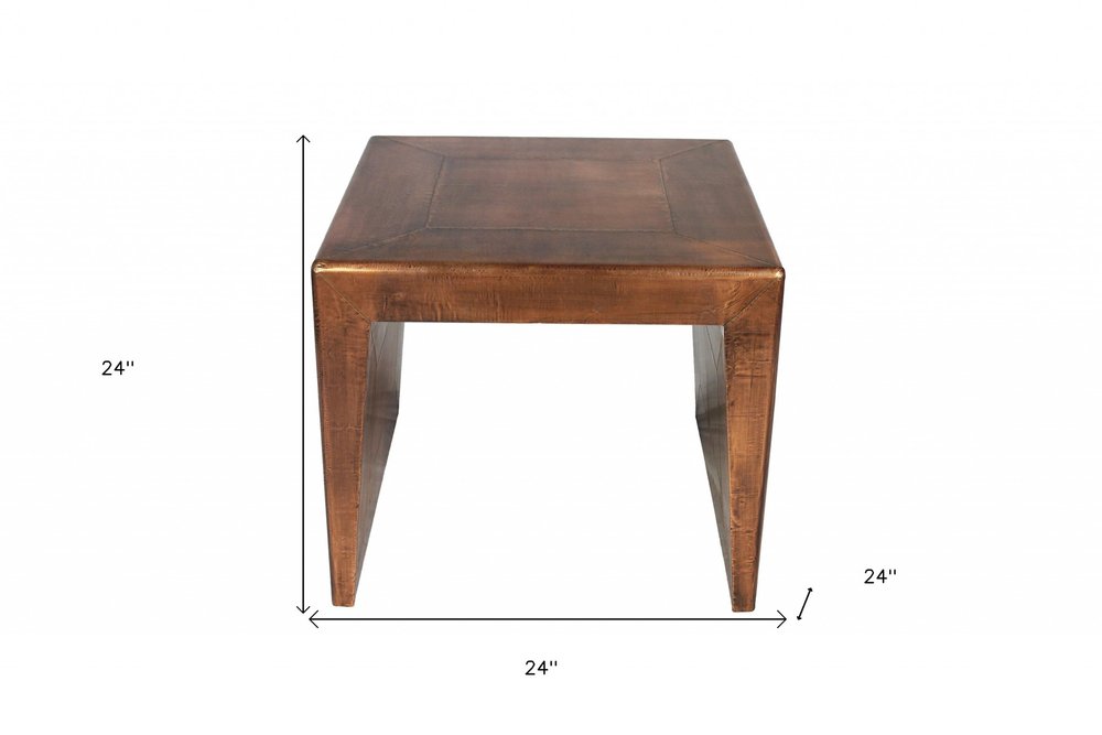 24" Copper Wood and Metal Square End Table