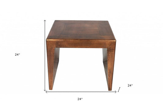 24" Copper Wood and Metal Square End Table