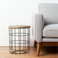24" Natural and Black Solid Wood and Iron Round Frame End Table