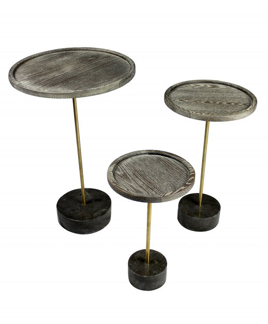 20" Black And Brown Solid Wood And Marble Round End Table