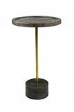 20" Black And Brown Solid Wood And Marble Round End Table