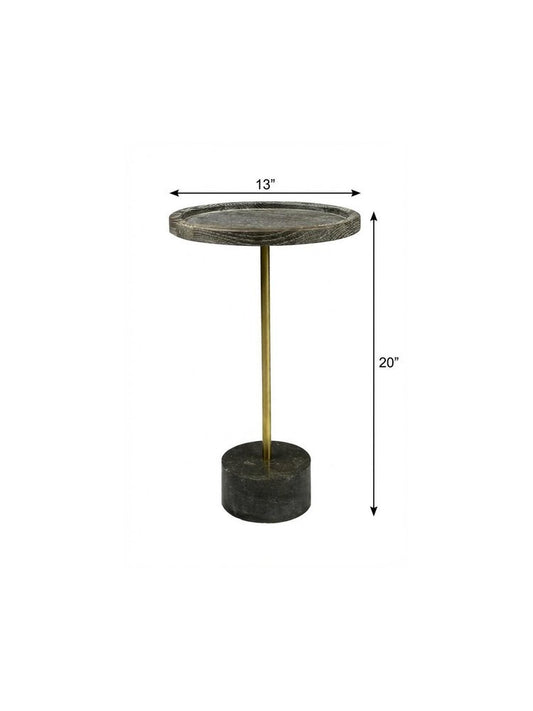 20" Black And Brown Solid Wood And Marble Round End Table