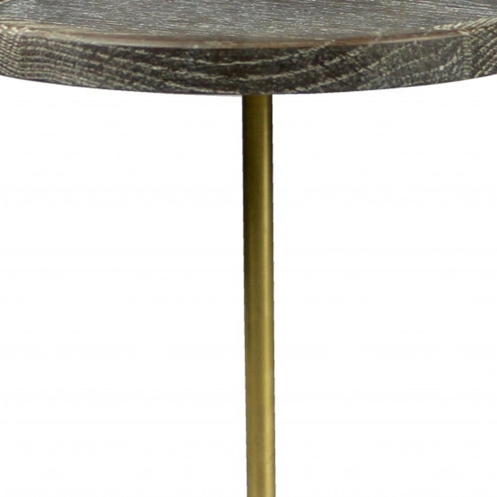20" Black And Brown Solid Wood And Marble Round End Table