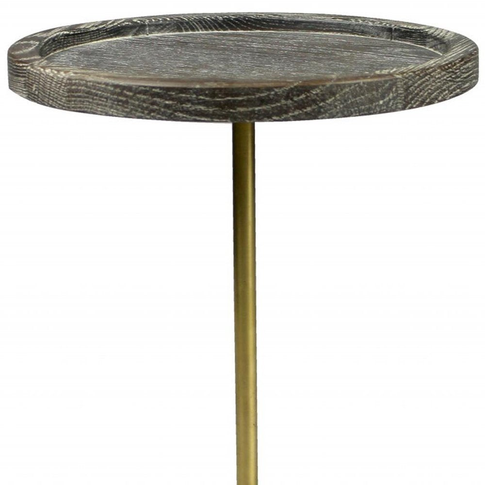 20" Black And Brown Solid Wood And Marble Round End Table