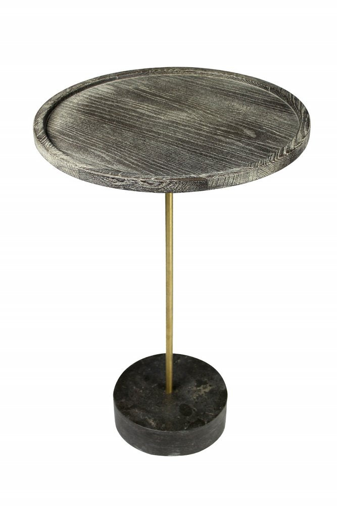 30" Black And Brown Solid Wood And Marble Round End Table