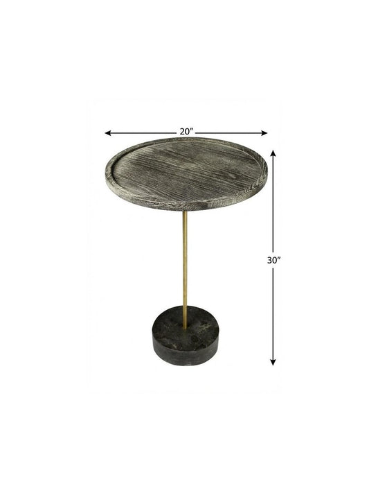 30" Black And Brown Solid Wood And Marble Round End Table