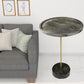 30" Black And Brown Solid Wood And Marble Round End Table