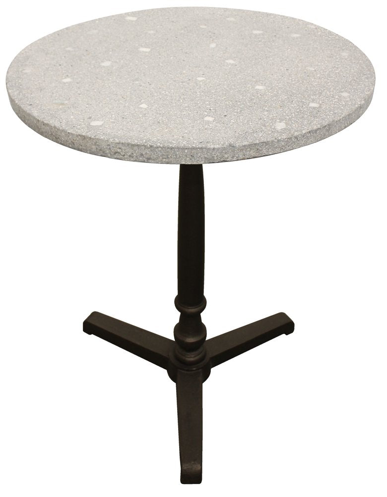 24" Gray And Black Stone And Iron Round Dining Table