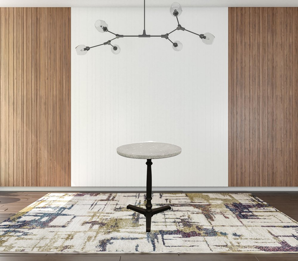 24" Gray And Black Stone And Iron Round Dining Table