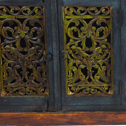 91" Brown Gray and Green Solid Wood Buffet Table with Two Doors