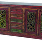 84" Brown Gray and Green Solid Wood Five Drawer Buffet Table with Four Doors