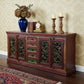 84" Brown Gray and Green Solid Wood Five Drawer Buffet Table with Four Doors