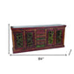 84" Brown Gray and Green Solid Wood Five Drawer Buffet Table with Four Doors
