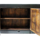 60" Dark Brown and Green Solid Wood Three Drawer Buffet Table with Two Doors