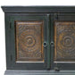 60" Dark Brown and Green Solid Wood Three Drawer Buffet Table with Two Doors