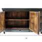 60" Dark Brown and Green Solid Wood Three Drawer Buffet Table with Two Doors