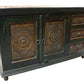 60" Dark Brown and Green Solid Wood Three Drawer Buffet Table with Two Doors