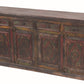 72" Dark Brown and Green Solid Wood Four Drawer Sideboard with Four Doors
