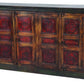 80" Brown And Red Distressed Solid Wood Carved Floral Buffet Table with Four Doors