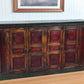 80" Brown And Red Distressed Solid Wood Carved Floral Buffet Table with Four Doors