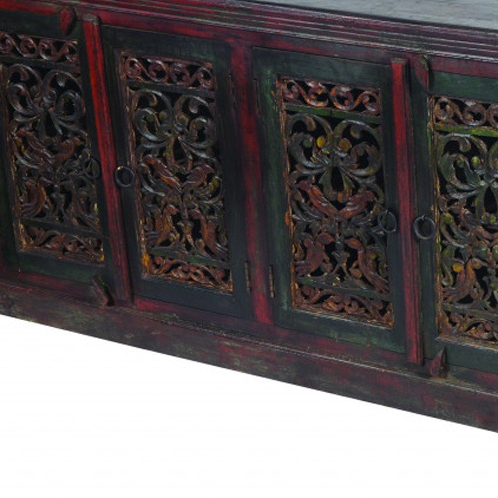 101" Brown and Green Solid Wood Buffet Table with Six Doors