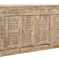 76" Antiqued White Distressed Solid Wood Carved Floral Sideboard with Four Doors