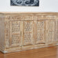 76" Antiqued White Distressed Solid Wood Carved Floral Sideboard with Four Doors