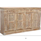 76" Antiqued White Distressed Solid Wood Carved Floral Sideboard with Four Doors
