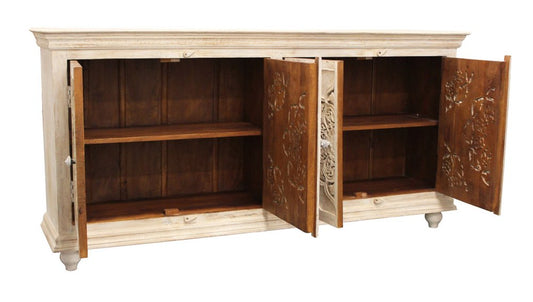 71" Beige Solid Wood Sideboard with Four Doors