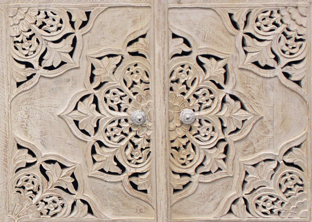 71" Beige Solid Wood Sideboard with Four Doors