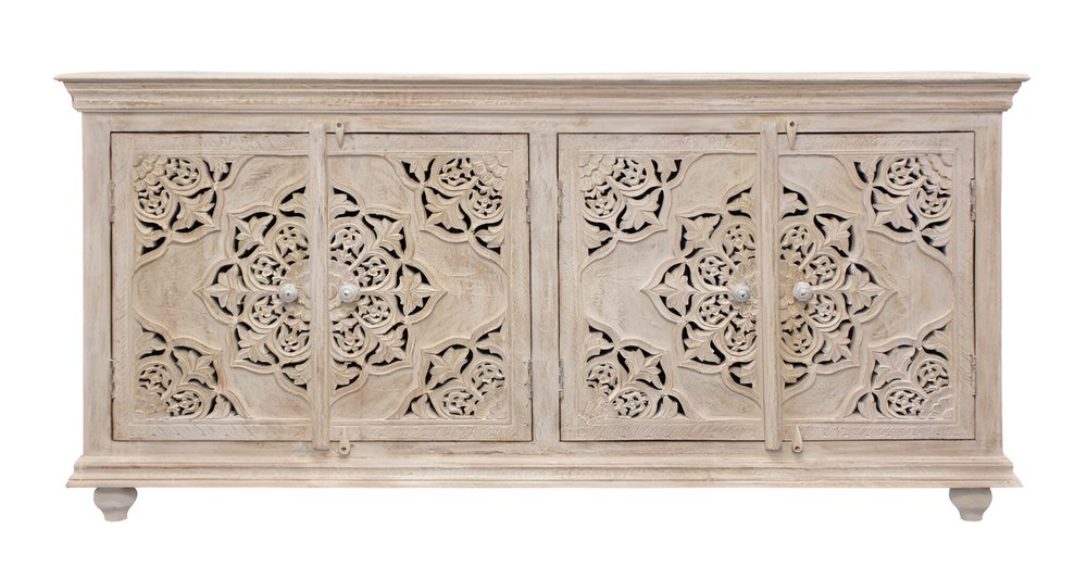 71" Beige Solid Wood Sideboard with Four Doors