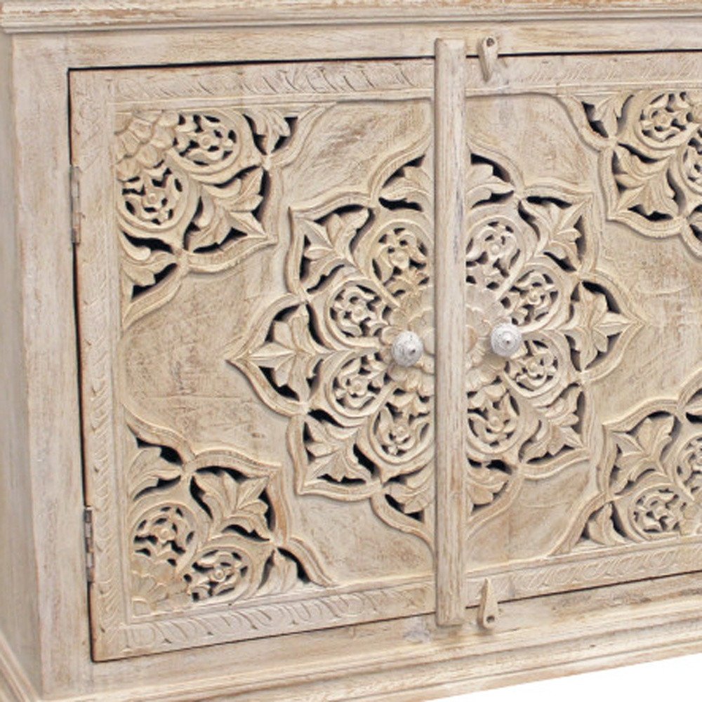 71" Beige Solid Wood Sideboard with Four Doors