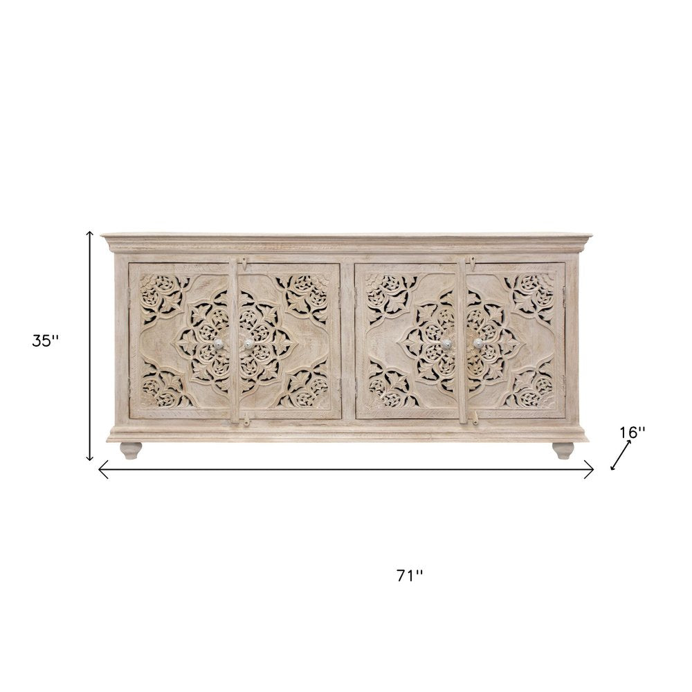 71" Beige Solid Wood Sideboard with Four Doors
