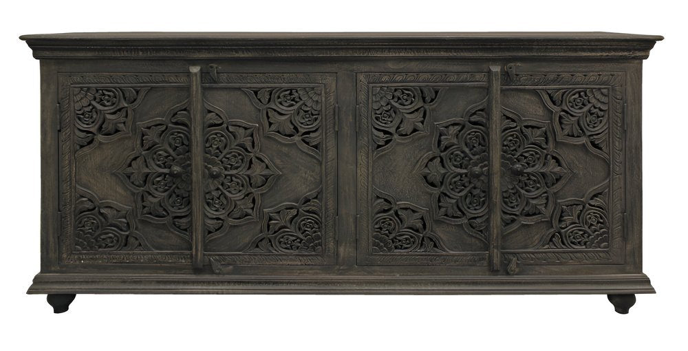 71" Distressed Gray Solid Wood Sideboard with Four Doors