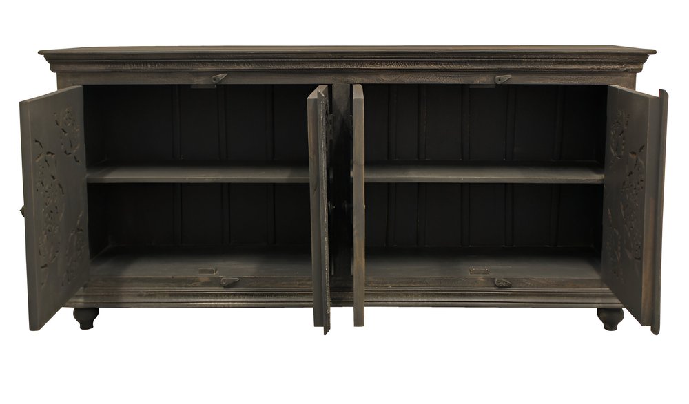 71" Distressed Gray Solid Wood Sideboard with Four Doors