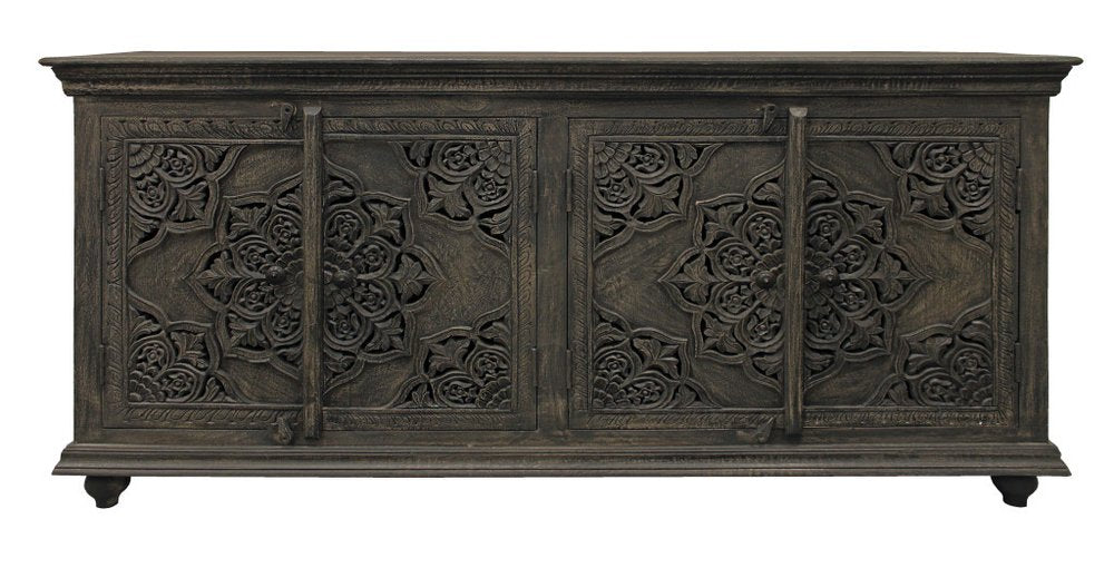 71" Distressed Gray Solid Wood Sideboard with Four Doors
