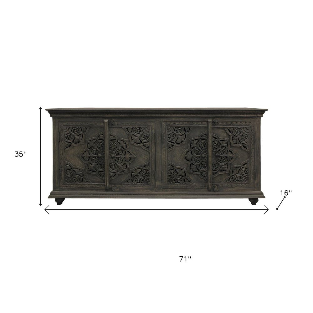 71" Distressed Gray Solid Wood Sideboard with Four Doors