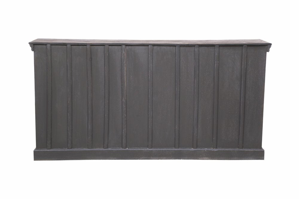 71" Gray Distressed Solid Wood Carved Floral Sideboard with Four Doors