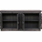 71" Gray Distressed Solid Wood Carved Floral Sideboard with Four Doors