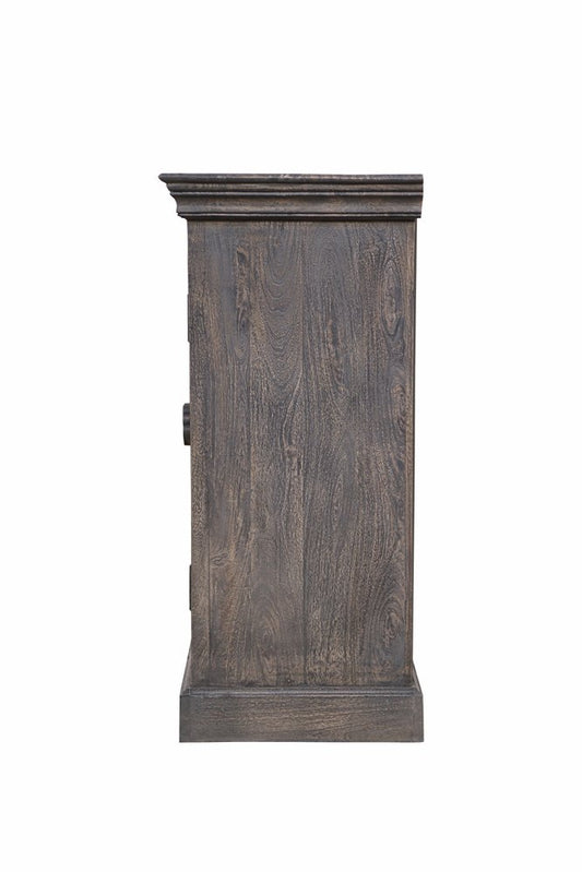 71" Gray Distressed Solid Wood Carved Floral Sideboard with Four Doors